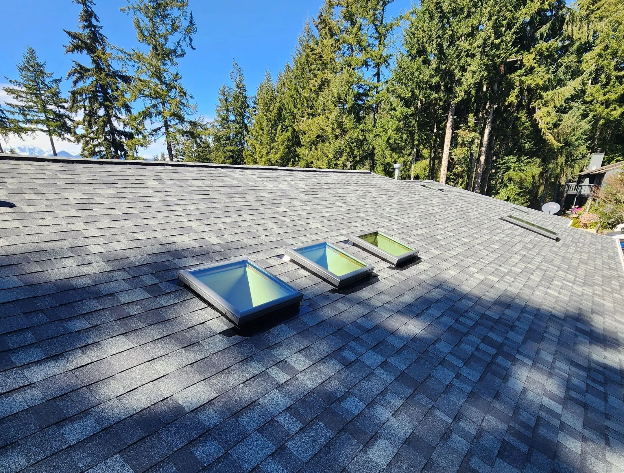 Closeup of skylight installation in Kitsap Valley
